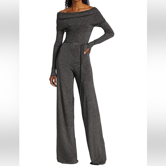 HALSTON Adria Metallic Jumpsuit Medium